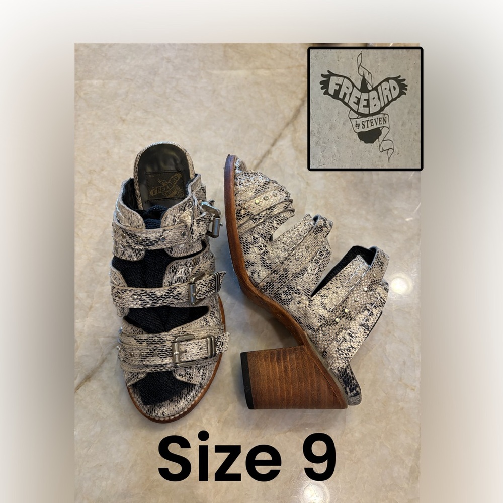 Freebird by Steven Snakeskin Heeled Boots - Black and Gray size 9